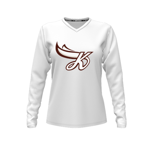 [CUS-DFW-TEES-CMF-VNK-LSL-WHT-FYXS-LOGO2] Comfort T-Shirt (Female Youth XS, White, V Neck, Logo 2, Long Sleeve)