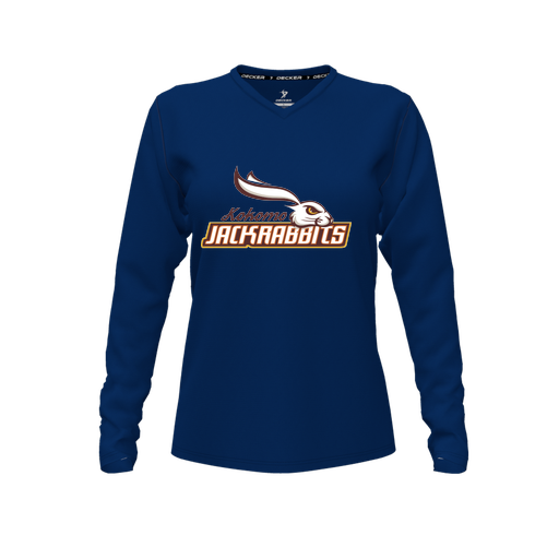 [CUS-DFW-TEES-CMF-VNK-LSL-NVY-FYXS-LOGO1] Comfort T-Shirt (Female Youth XS, Navy, V Neck, Logo 1, Long Sleeve)
