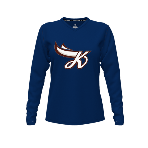 [FTLVCFNV-FYXS-LOGO2] Decker Comfort T-Shirt (Female Youth XS, Navy, V Neck, Logo 2, Long Sleeve)