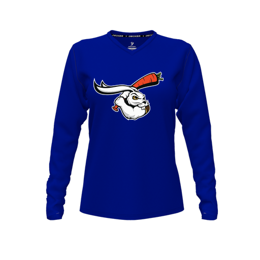 [CUS-DFW-TEES-CMF-VNK-LSL-RYL-FYXS-LOGO3] Decker Comfort T-Shirt (Female Youth XS, Royal, V Neck, Logo 3, Long Sleeve)