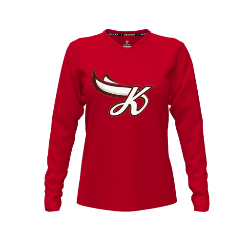 [CUS-DFW-TEES-CMF-VNK-LSL-RED-FYXS-LOGO2] Comfort T-Shirt (Female Youth XS, Red, V Neck, Logo 2, Long Sleeve)