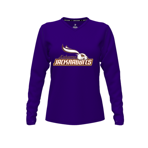 [CUS-DFW-TEES-CMF-VNK-LSL-PUR-FYXS-LOGO1] Decker Comfort T-Shirt (Female Youth XS, Purple, V Neck, Logo 1, Long Sleeve)