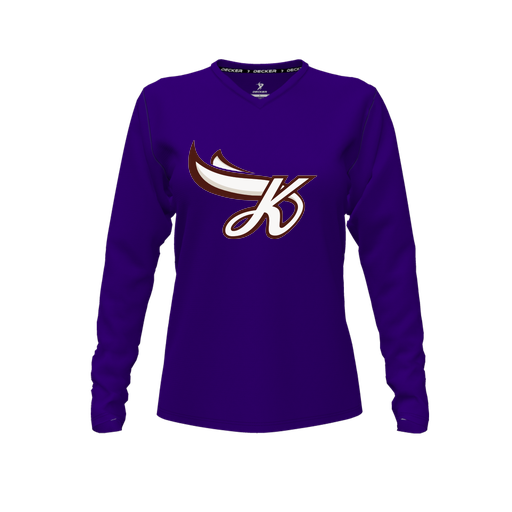 [CUS-DFW-TEES-CMF-VNK-LSL-PUR-FYXS-LOGO2] Decker Comfort T-Shirt (Female Youth XS, Purple, V Neck, Logo 2, Long Sleeve)