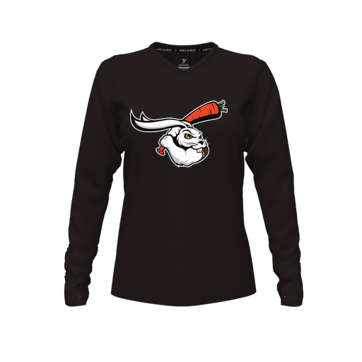 [FTLVPTBK-FYXS-LOGO3] Decker Performance T-Shirt (Female Youth XS, Black, V Neck, Logo 3, Long Sleeve)