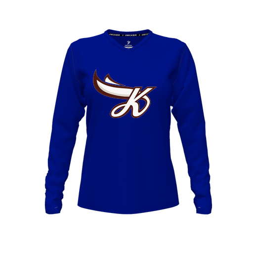 [FTLVPTRY-FYXS-LOGO2] Decker Performance T-Shirt (Female Youth XS, Royal, V Neck, Logo 2, Long Sleeve)
