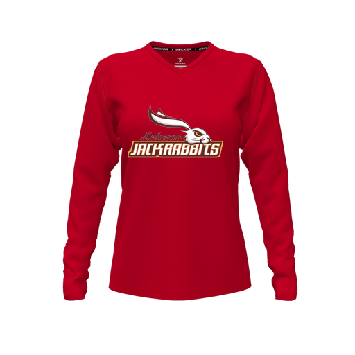 [FTLVPTRD-FYXS-LOGO1] Decker Performance T-Shirt (Female Youth XS, Red, V Neck, Logo 1, Long Sleeve)