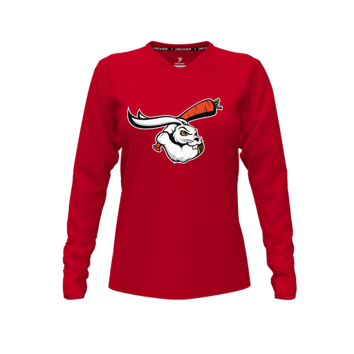 [FTLVPTRD-FYXS-LOGO3] Decker Performance T-Shirt (Female Youth XS, Red, V Neck, Logo 3, Long Sleeve)